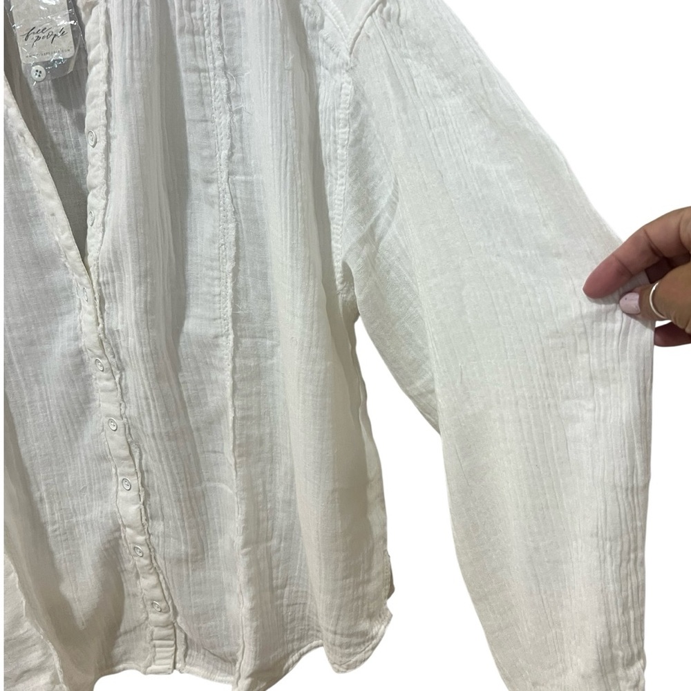 Free People We The Free White Button Down Shirt Top Cotton Gauze SZ L NWOT - Picture 5 of 10